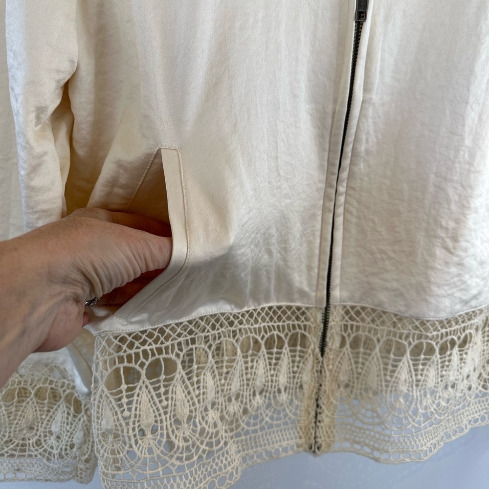 Hinge Silk & Crochet Cream Bomber Jacket - Picture 8 of 11